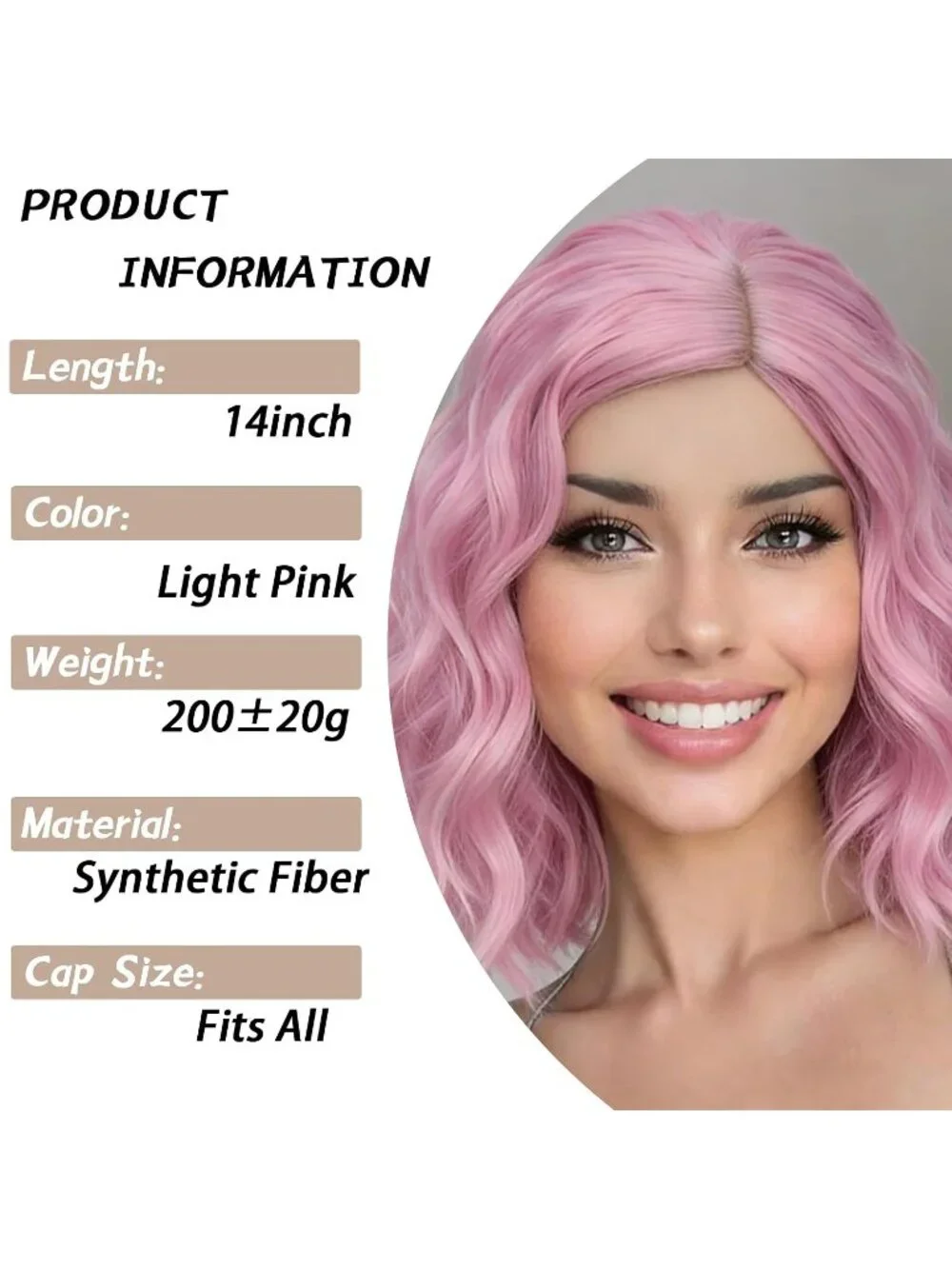 Women's 14 Inch Pink Wavy Bob Wig Short Curly Synthetic Heat Resistant